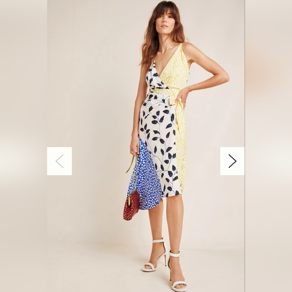 Anthropologie Yumi Kim Yellow Blue Floral Wrap Dress S Gorgeous Unique - Picture 4 of 6